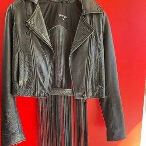 Leather jacket with tassels